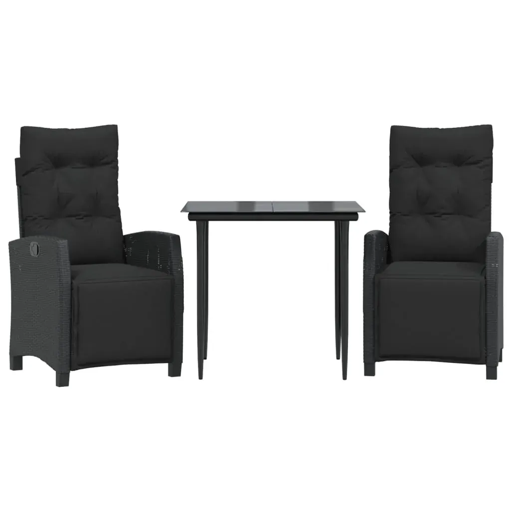 3 Piece Garden Dining Set with Cushions Black Poly Rattan Price