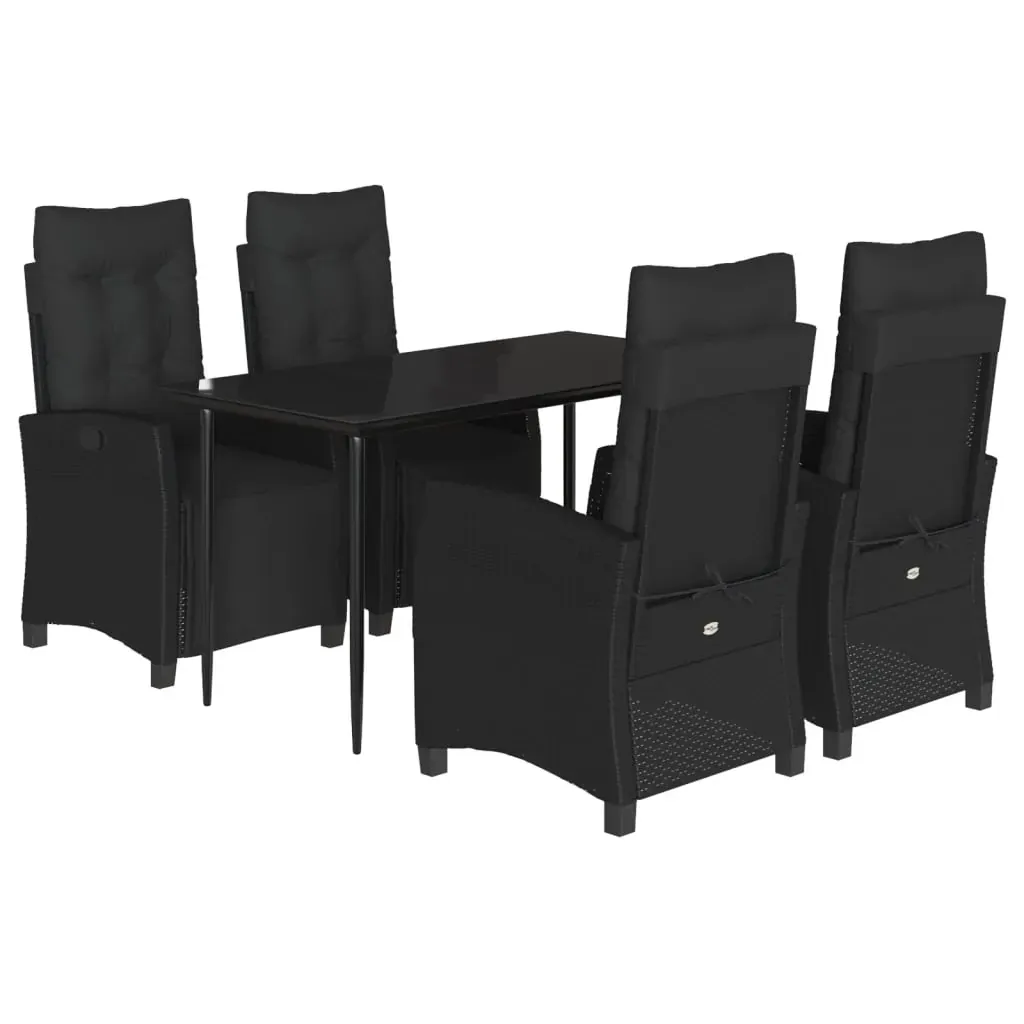 5 Piece Garden Dining Set with Cushions Black Poly Rattan Price