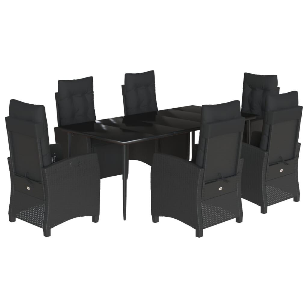 7 Piece Garden Dining Set with Cushions Black Poly Rattan Price