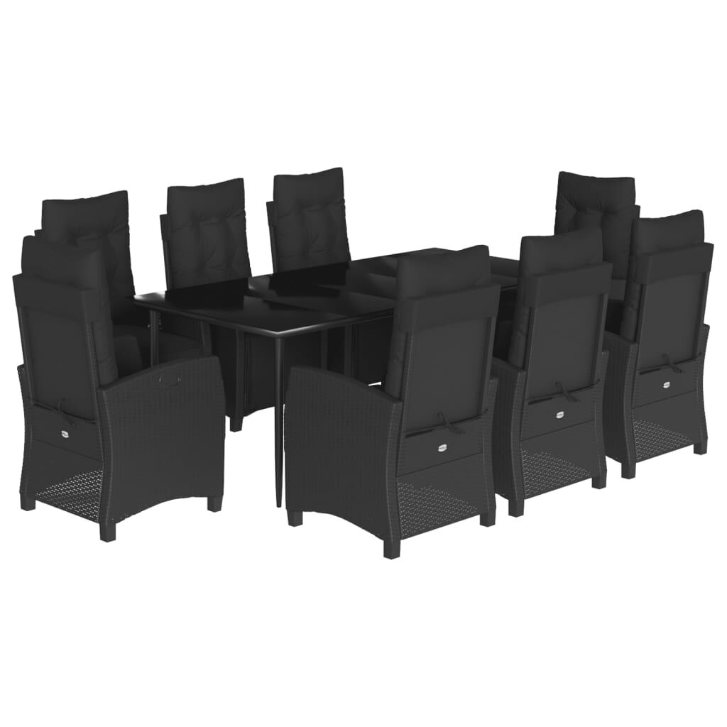 9 Piece Garden Dining Set with Cushions Black Poly Rattan Price