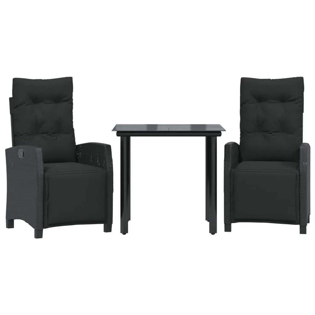 3 Piece Garden Dining Set with Cushions Black Poly Rattan Price
