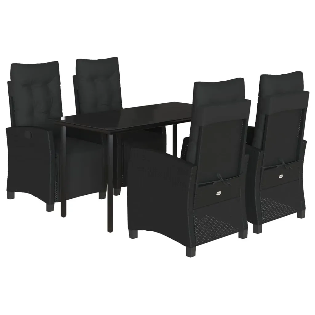 5 Piece Garden Dining Set with Cushions Black Poly Rattan Price