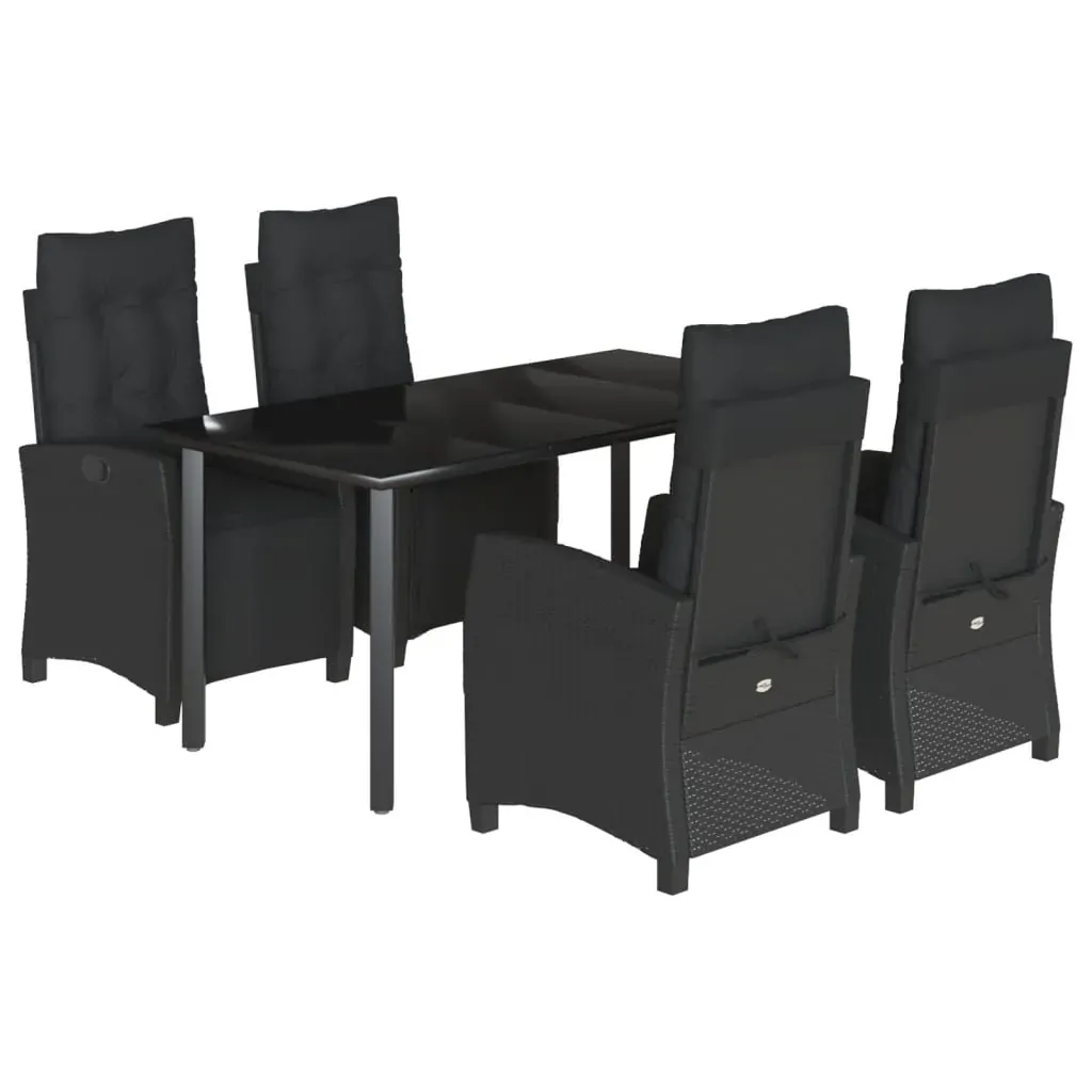 5 Piece Garden Dining Set with Cushions Black Poly Rattan Price