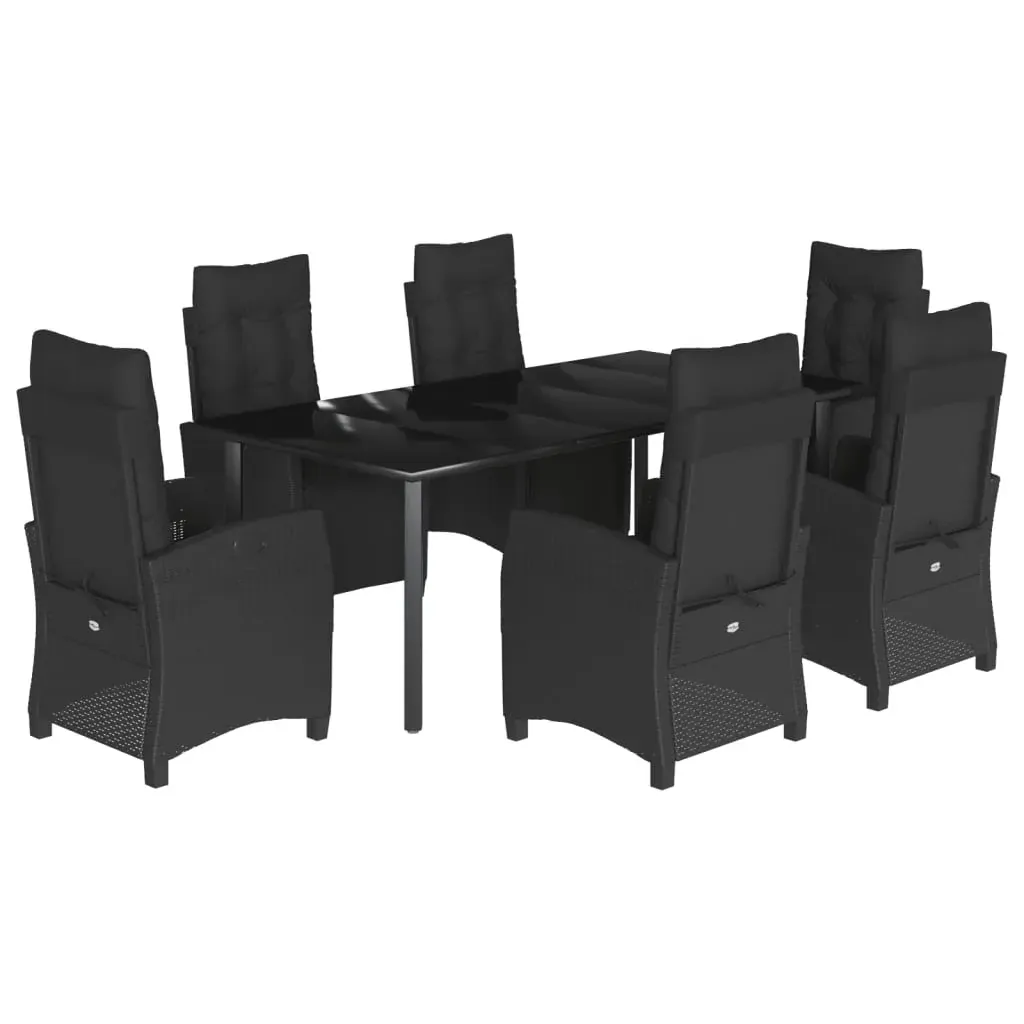 7 Piece Garden Dining Set with Cushions Black Poly Rattan Price