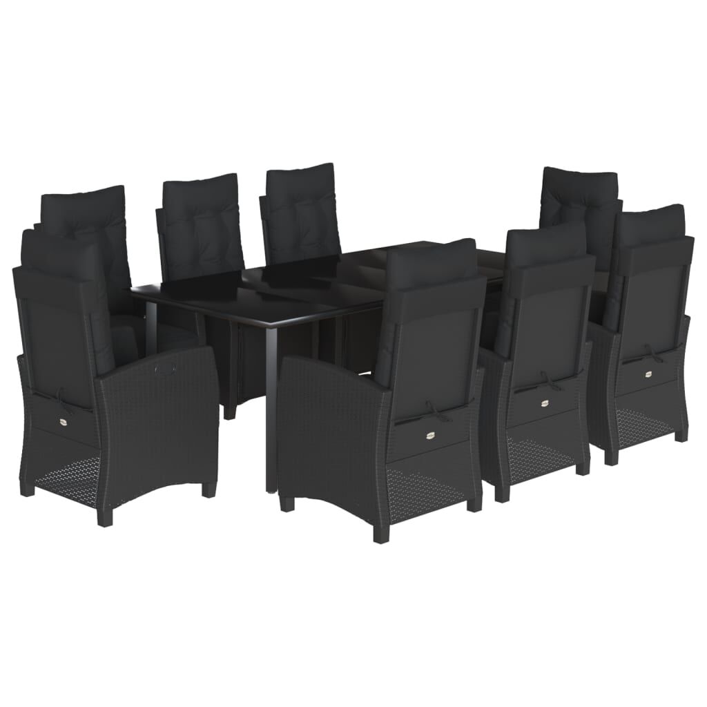 9 Piece Garden Dining Set with Cushions Black Poly Rattan Price