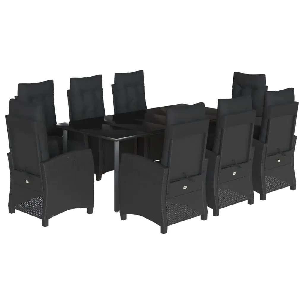 9 Piece Garden Dining Set with Cushions Black Poly Rattan Price