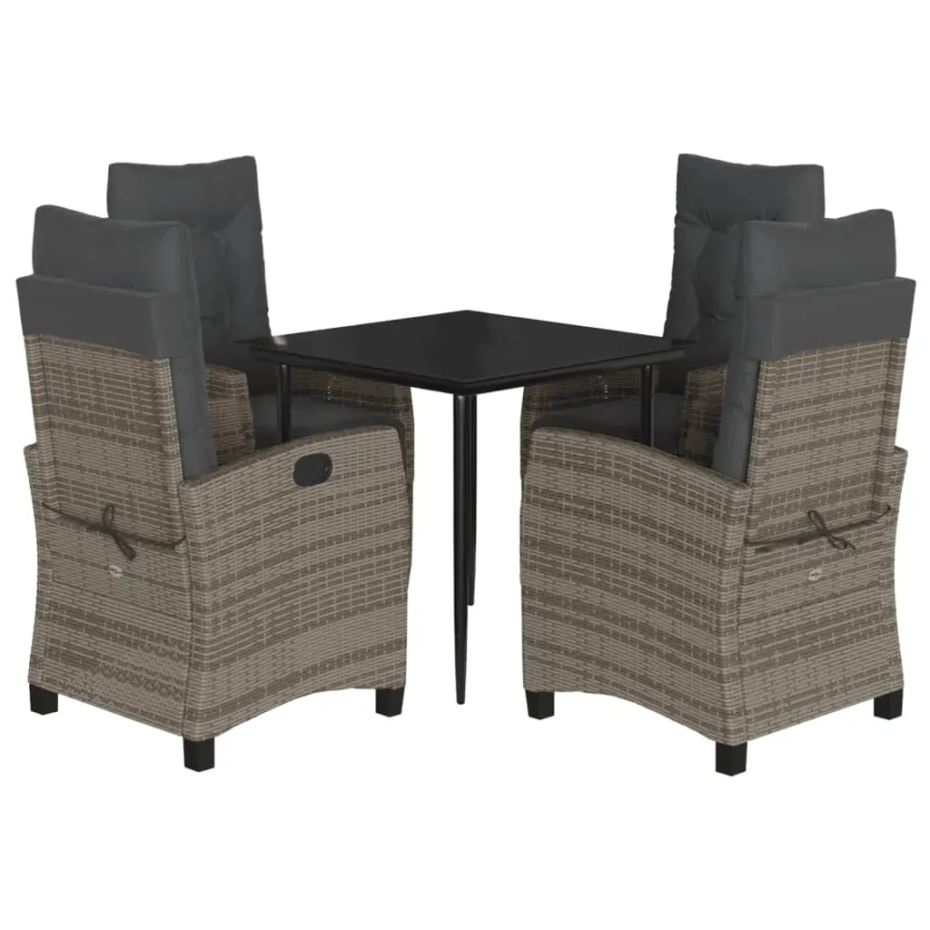 5 Piece Garden Dining Set with Cushions Grey Poly Rattan Price