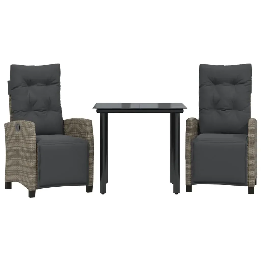 3 Piece Garden Dining Set with Cushions Grey Poly Rattan Price