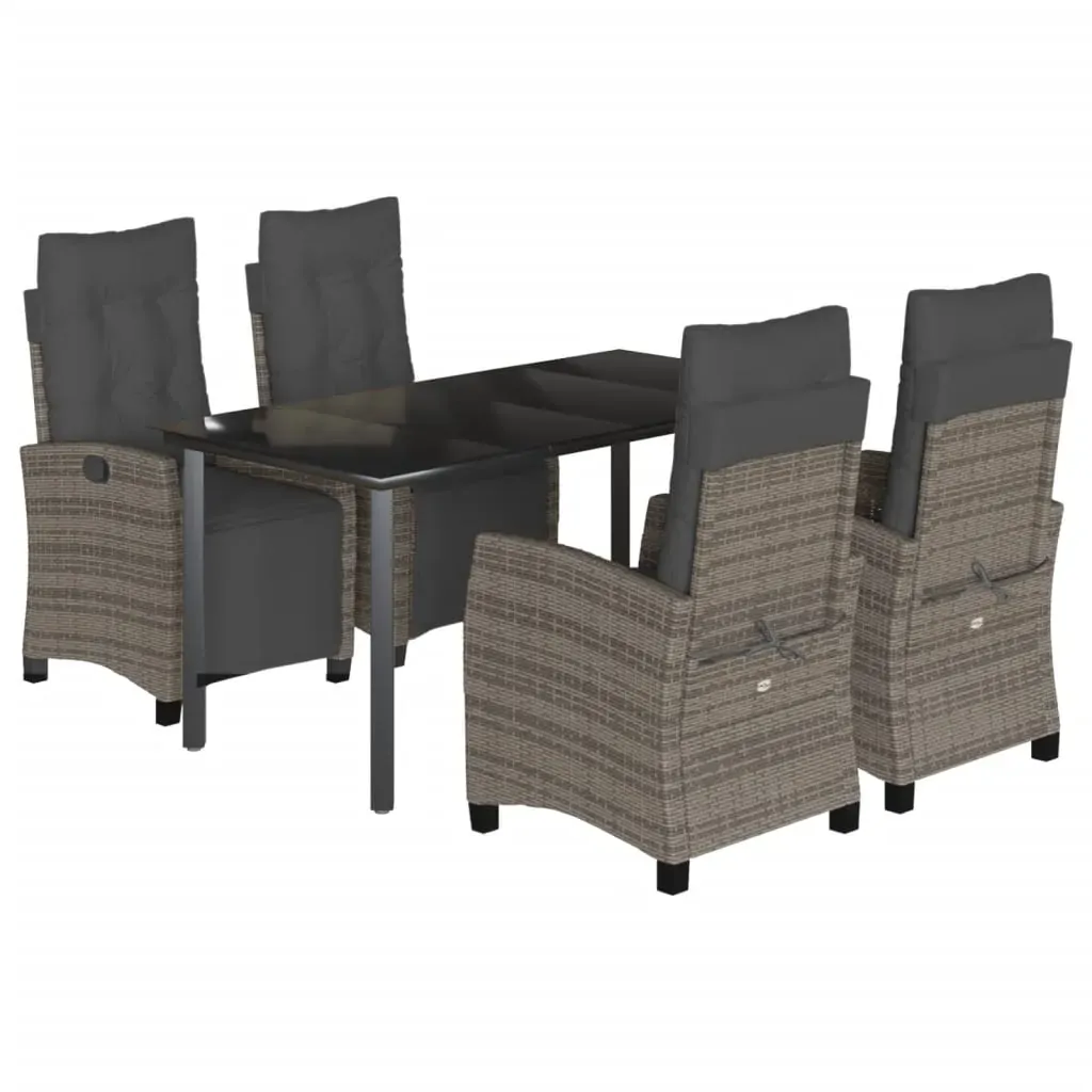 5 Piece Garden Dining Set with Cushions Grey Poly Rattan Price