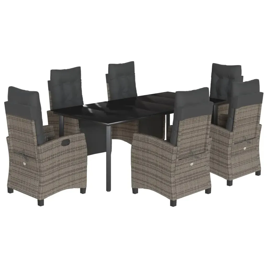7 Piece Garden Dining Set with Cushions Grey Poly Rattan Price