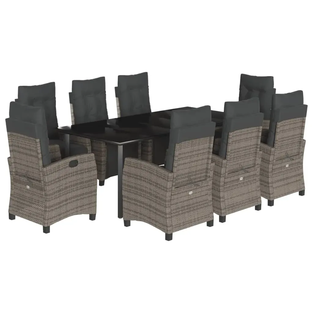 9 Piece Garden Dining Set with Cushions Grey Poly Rattan Price