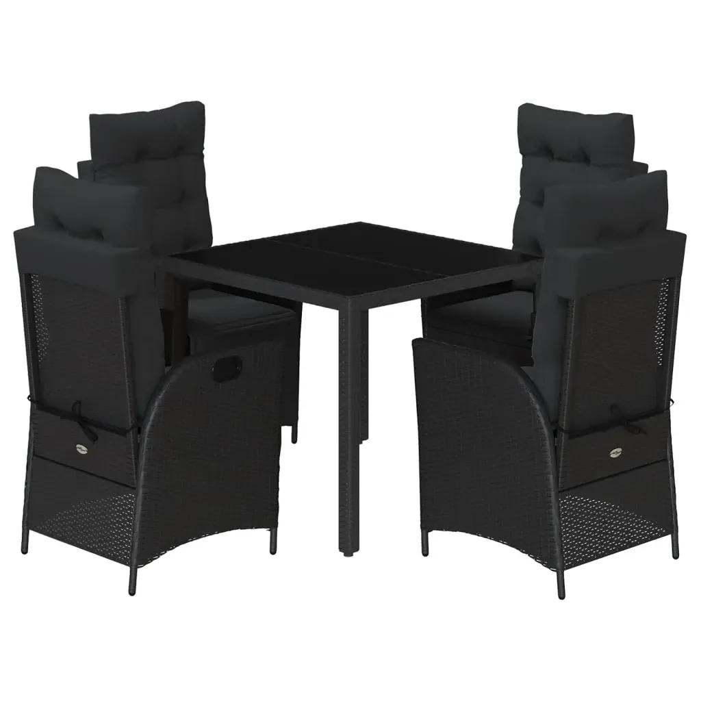 5 Piece Garden Dining Set with Cushions Black Poly Rattan Price