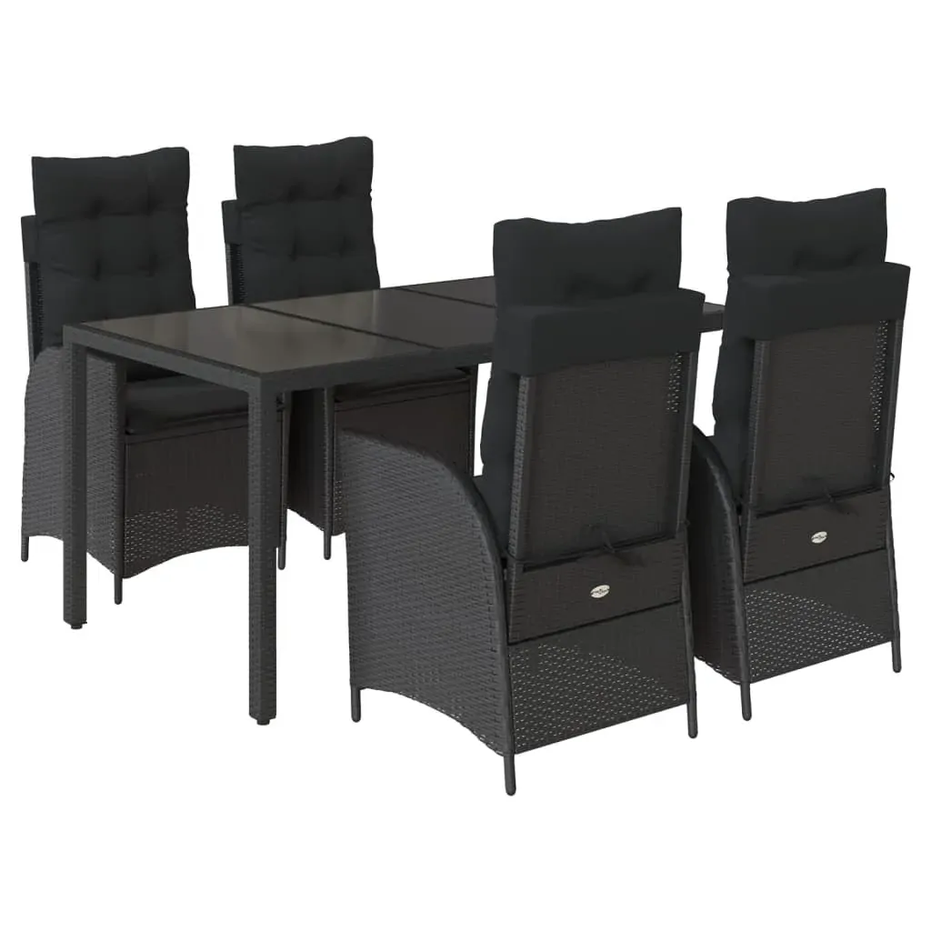 5 Piece Garden Dining Set with Cushions Black Poly Rattan Price