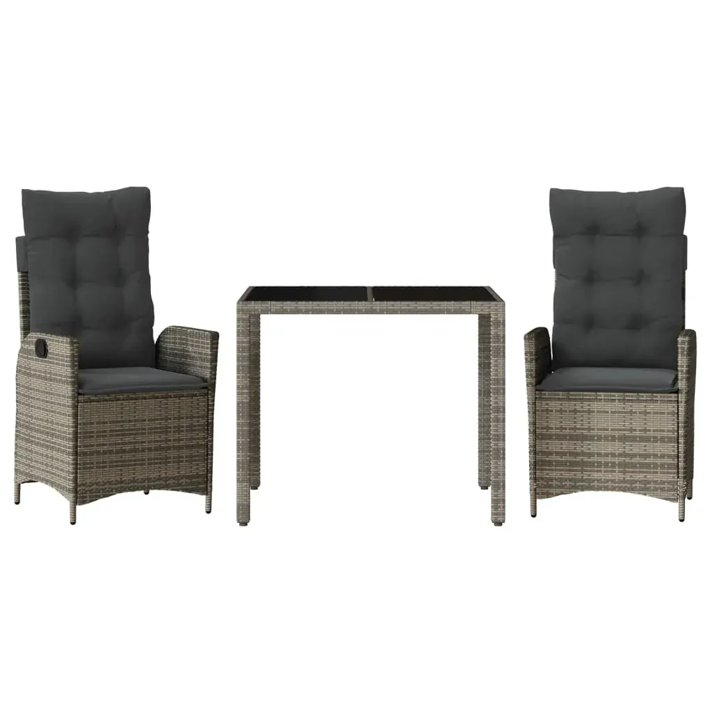 3 Piece Garden Dining Set with Cushions Grey Poly Rattan Price