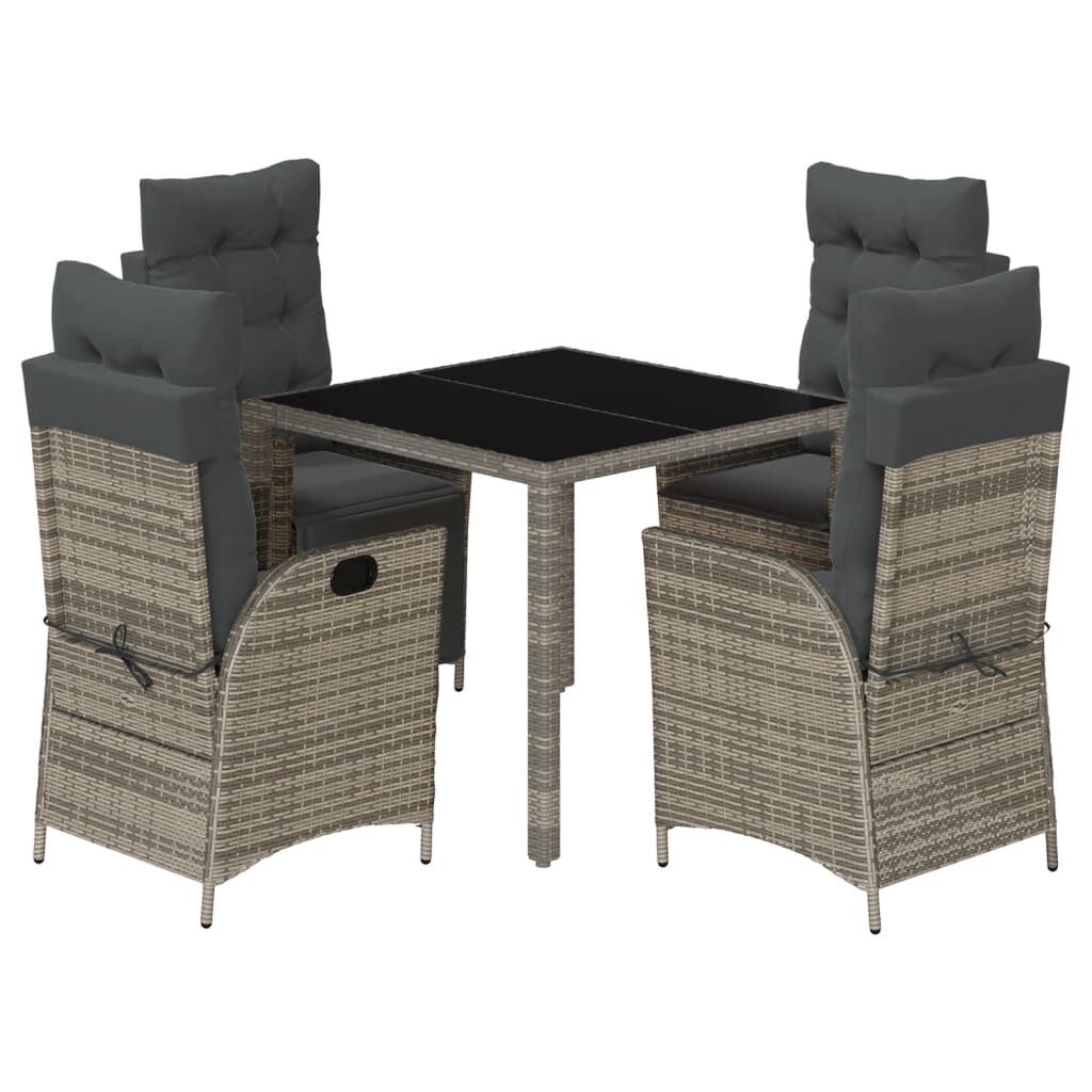 5 Piece Garden Dining Set with Cushions Grey Poly Rattan Price
