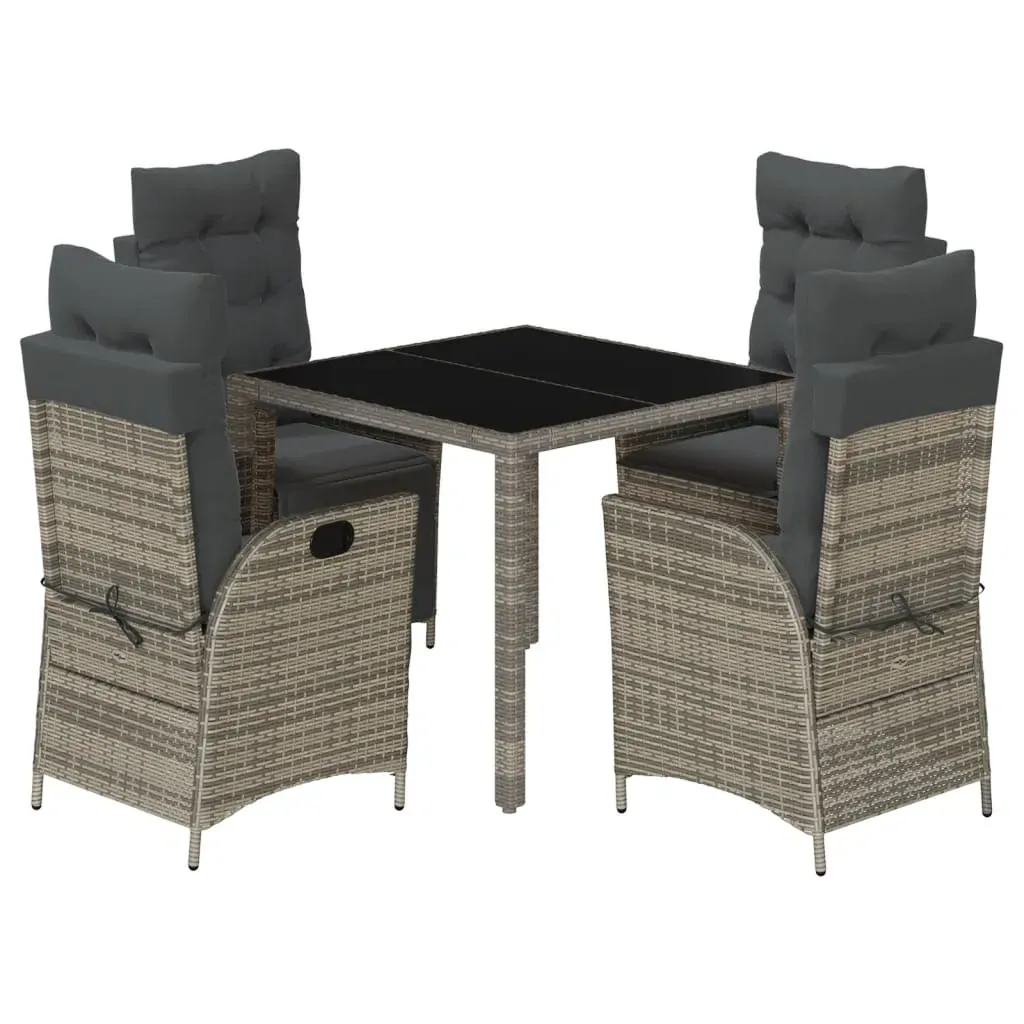 5 Piece Garden Dining Set with Cushions Grey Poly Rattan Price