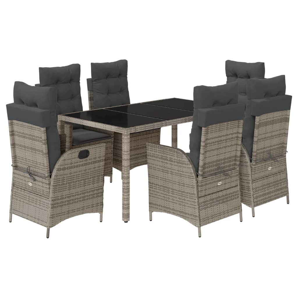7 Piece Garden Dining Set with Cushions Grey Poly Rattan Price