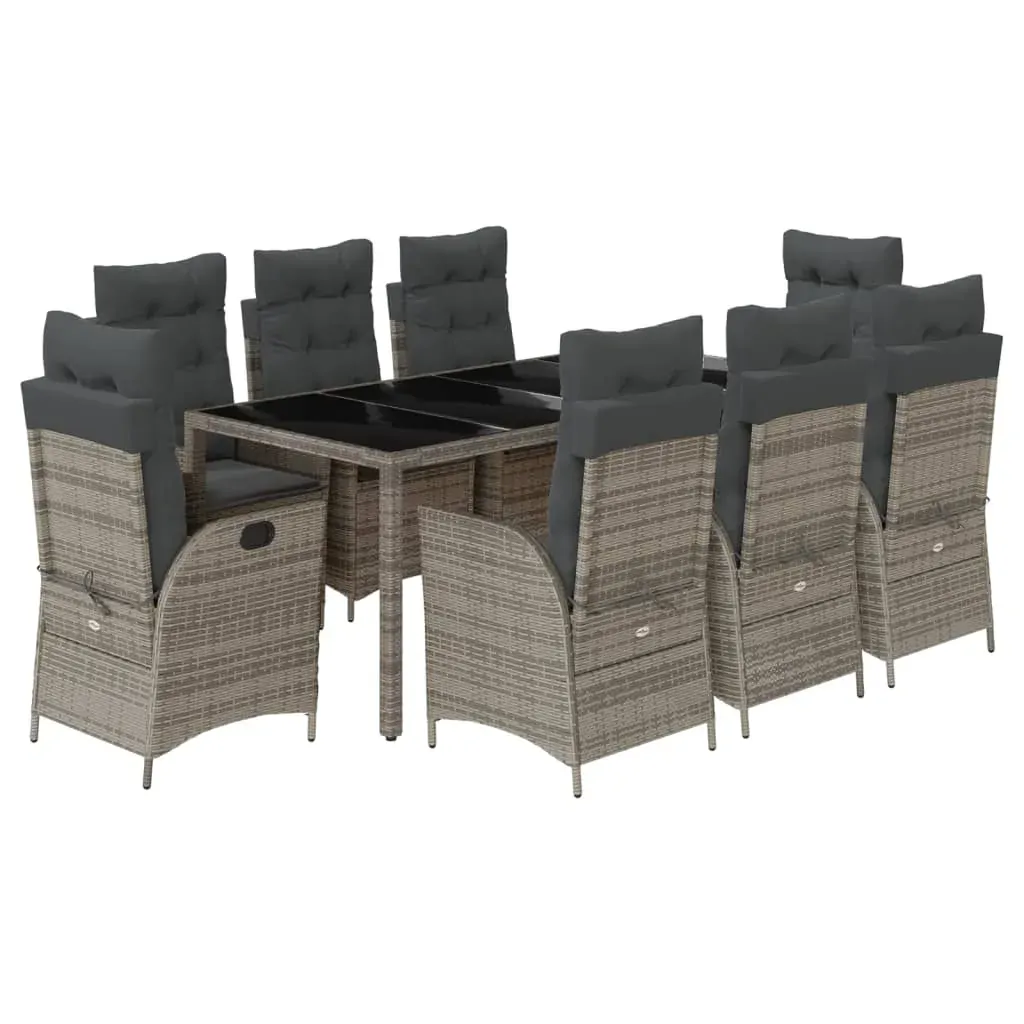 9 Piece Garden Dining Set with Cushions Grey Poly Rattan Price