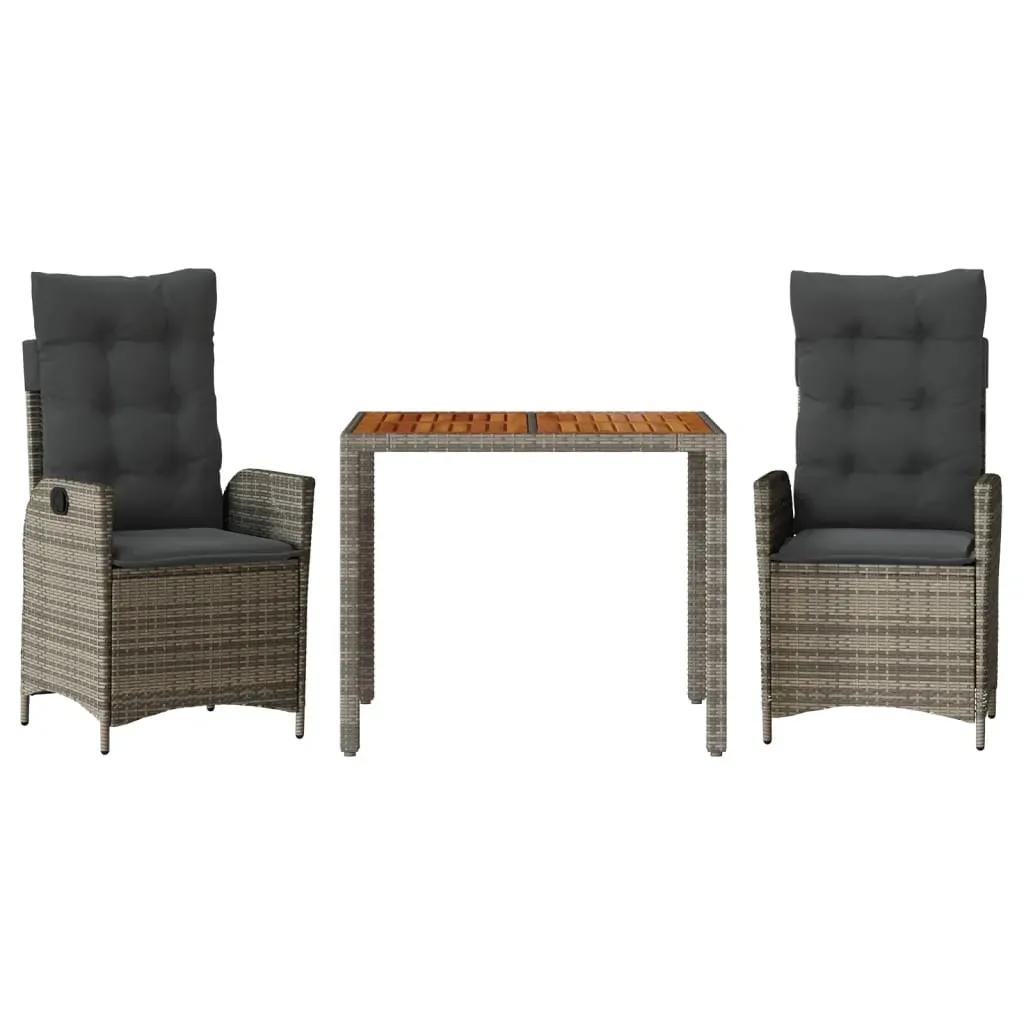 3 Piece Garden Dining Set with Cushions Grey Poly Rattan Price