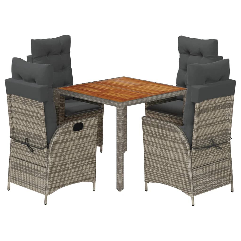 5 Piece Garden Dining Set with Cushions Grey Poly Rattan Price