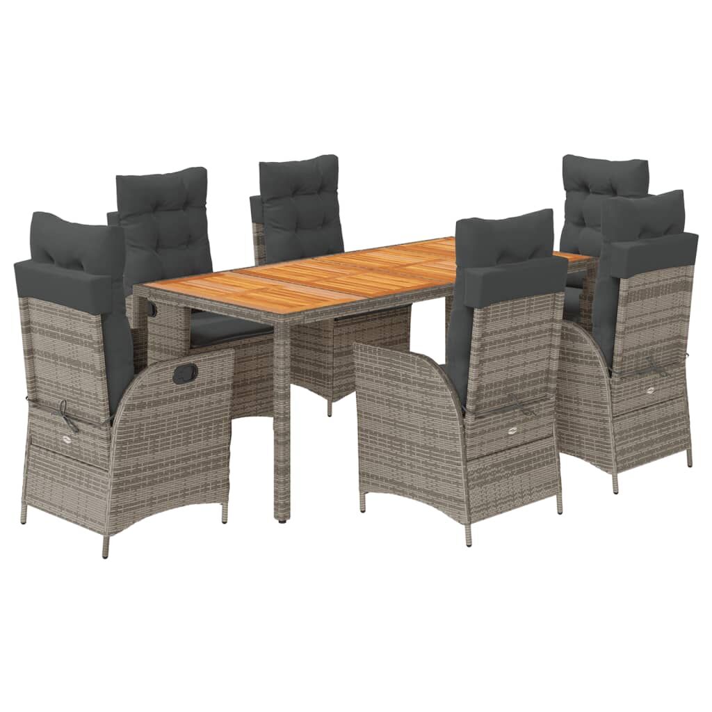 7 Piece Garden Dining Set with Cushions Grey Poly Rattan Price