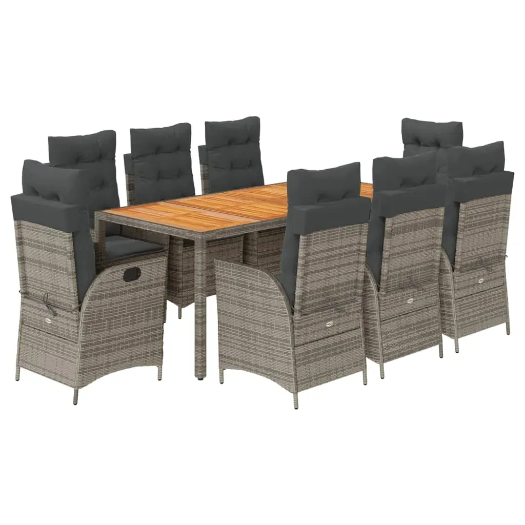9 Piece Garden Dining Set with Cushions Grey Poly Rattan Price