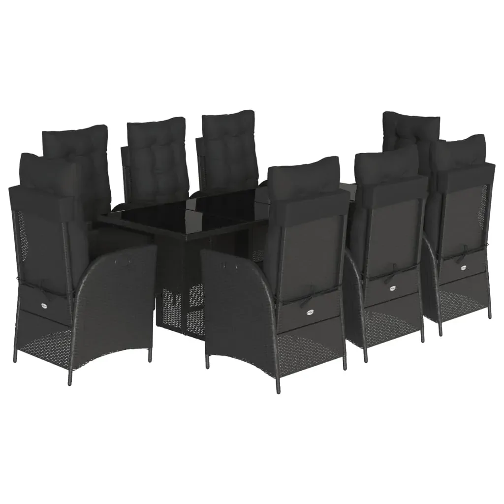 9 Piece Garden Dining Set with Cushions Black Poly Rattan Price