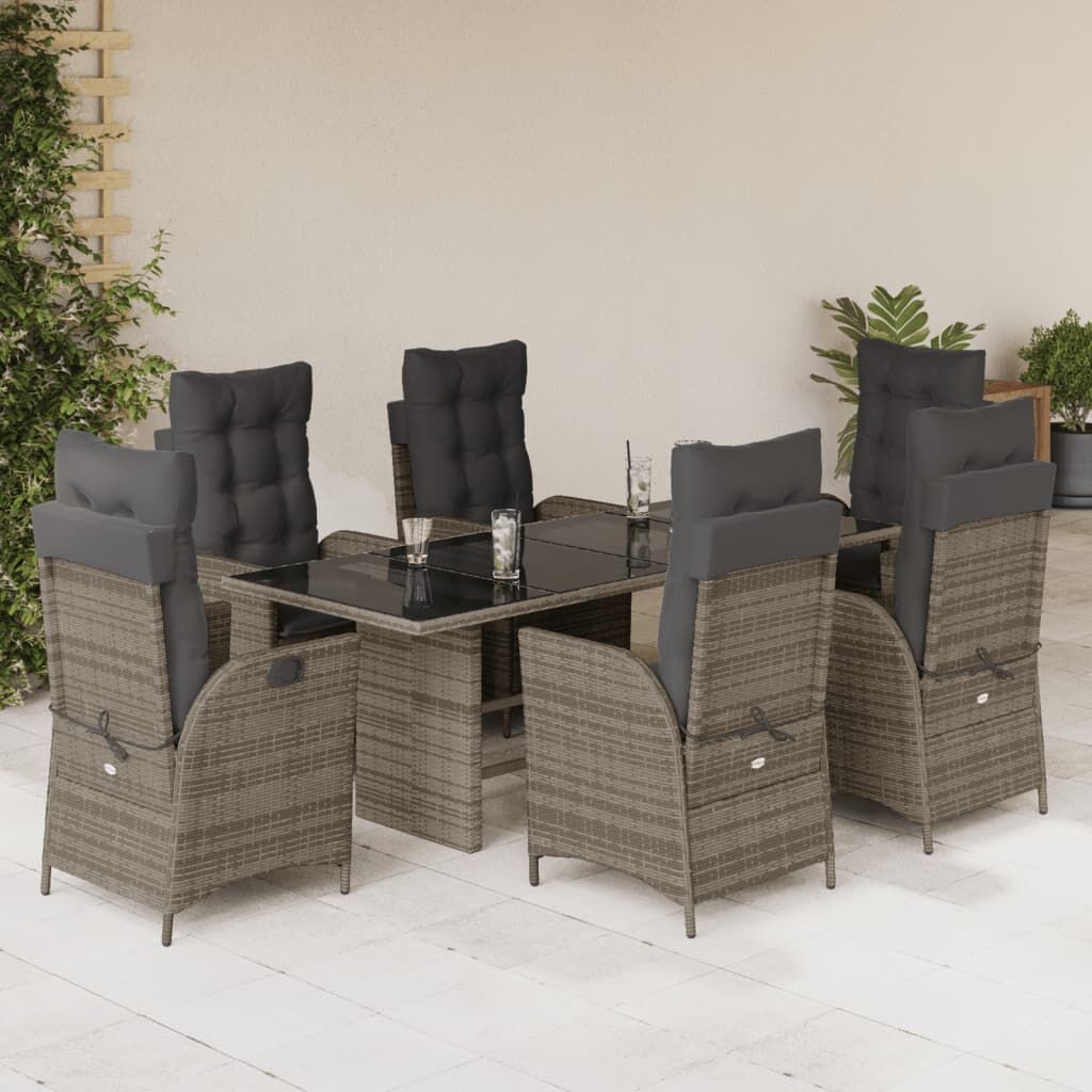 7 Piece Garden Dining Set with Cushions Grey Poly Rattan Price