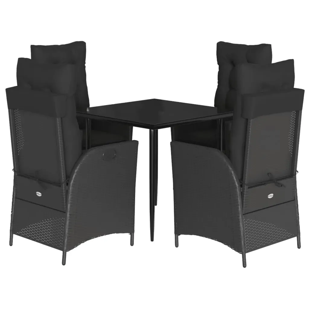 5 Piece Garden Dining Set with Cushions Black Poly Rattan Price