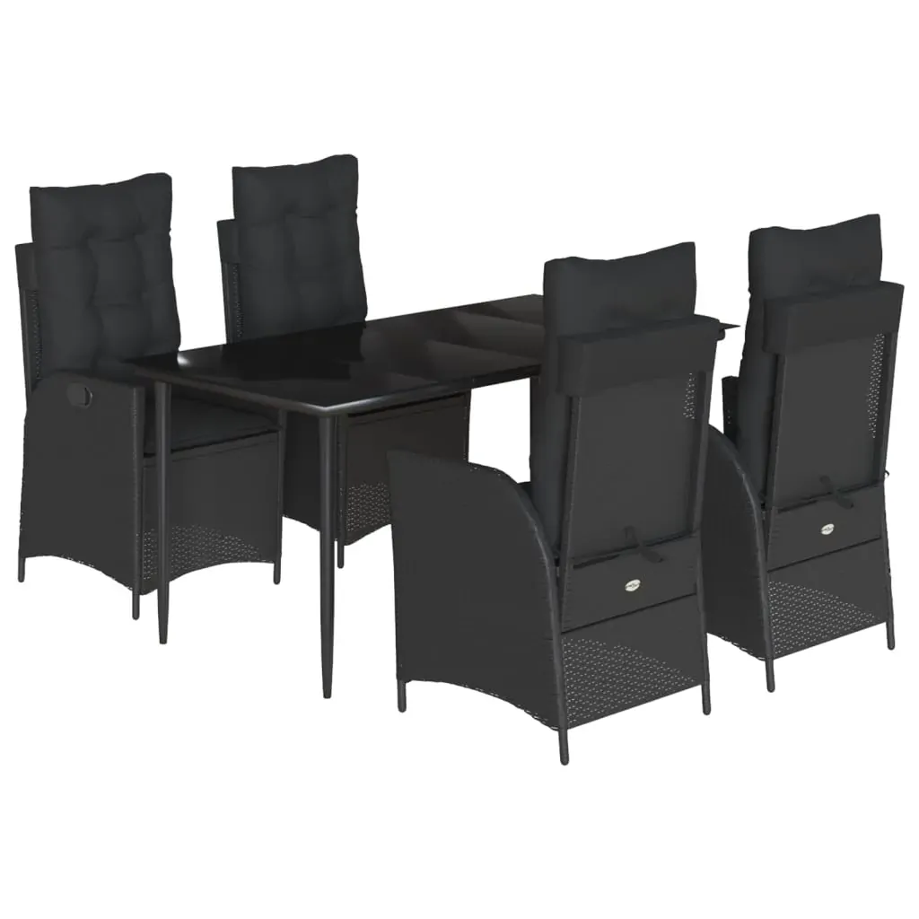 5 Piece Garden Dining Set with Cushions Black Poly Rattan Price