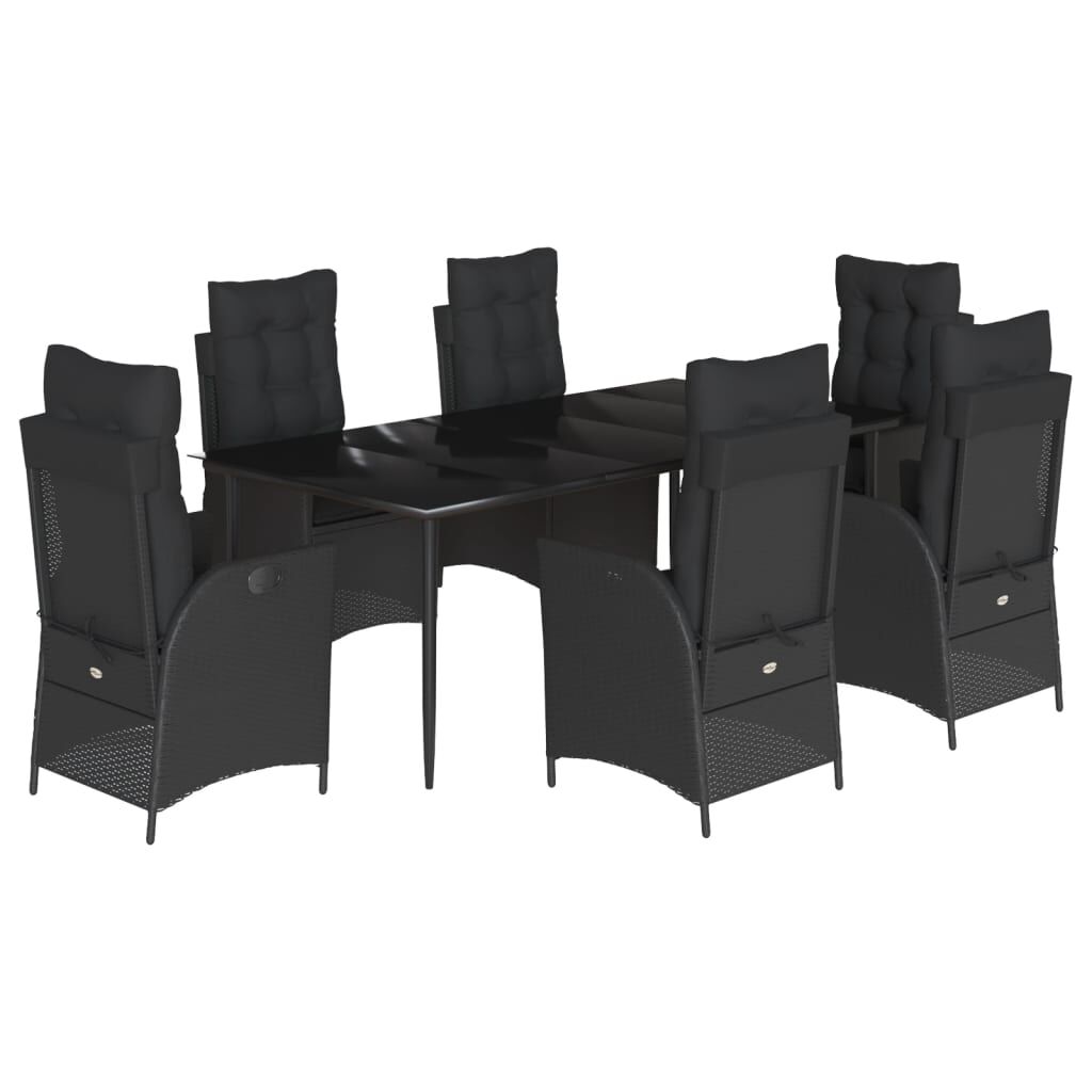 7 Piece Garden Dining Set with Cushions Black Poly Rattan Price