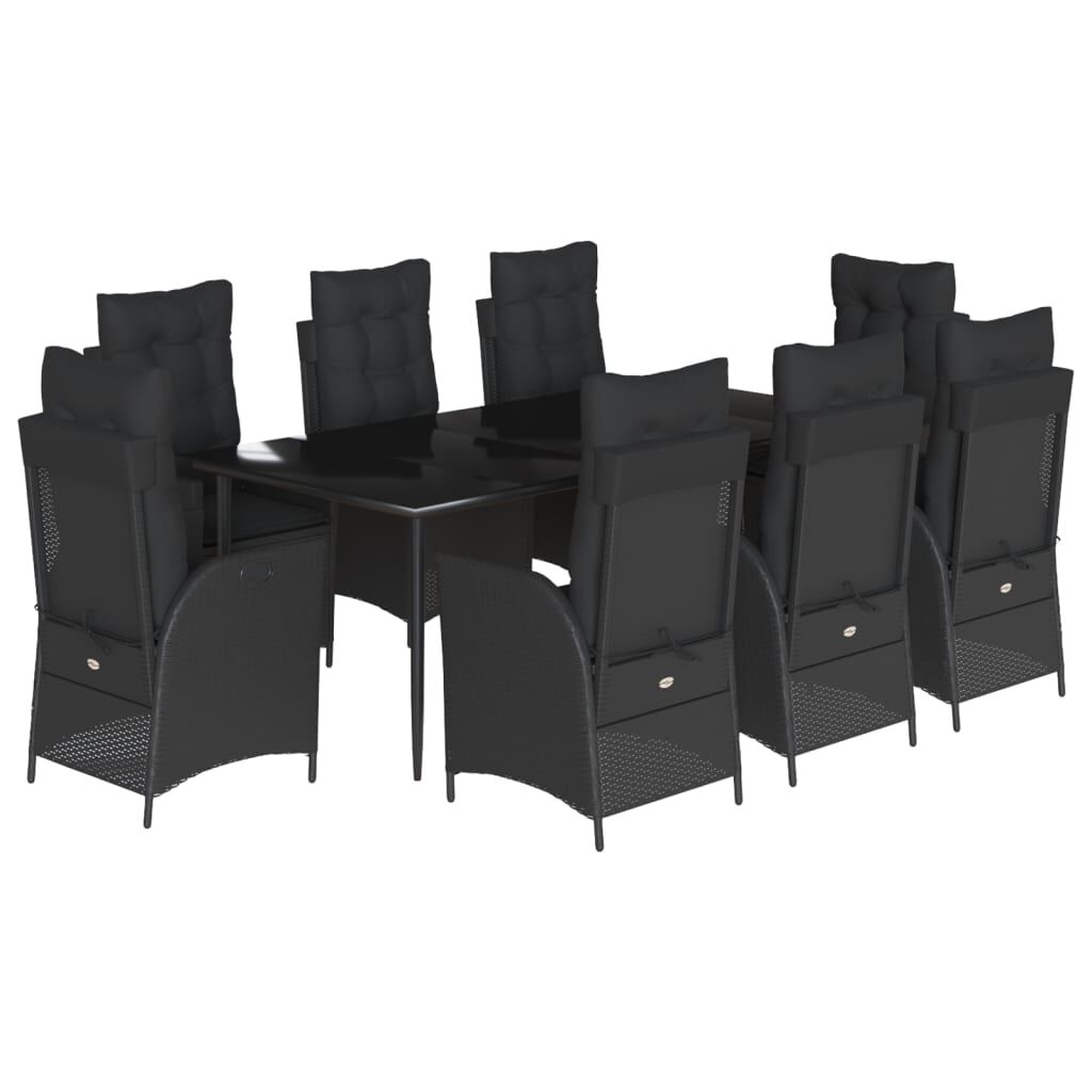 9 Piece Garden Dining Set with Cushions Black Poly Rattan Price