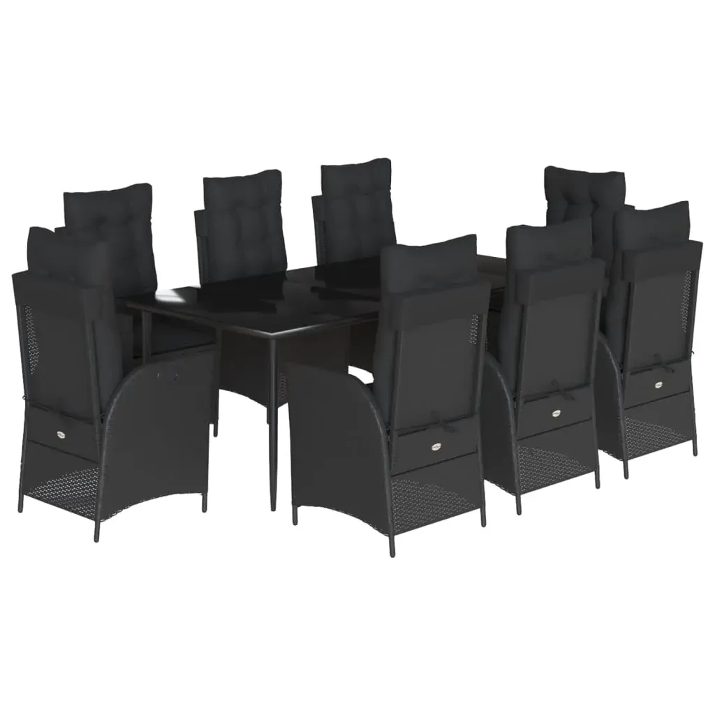 9 Piece Garden Dining Set with Cushions Black Poly Rattan Price