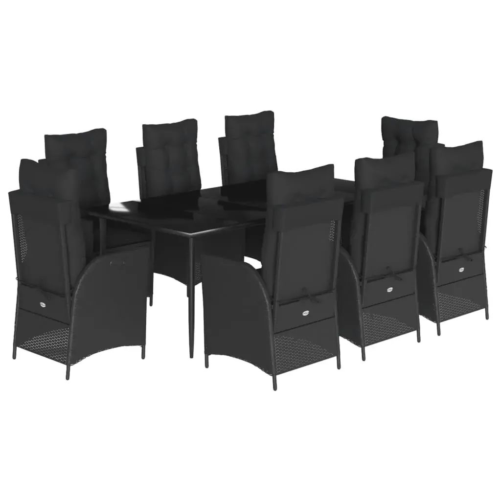 9 Piece Garden Dining Set with Cushions Black Poly Rattan Price