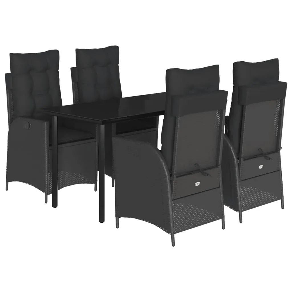 5 Piece Garden Dining Set with Cushions Black Poly Rattan Price