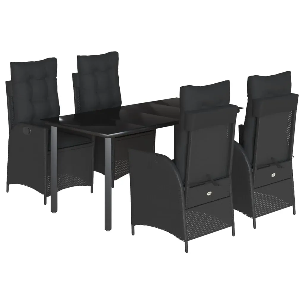 5 Piece Garden Dining Set with Cushions Black Poly Rattan Price