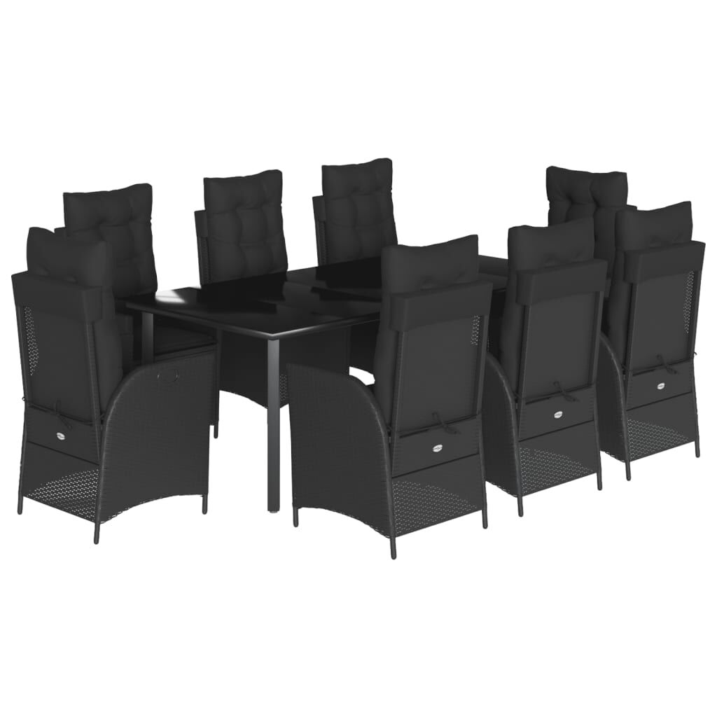 9 Piece Garden Dining Set with Cushions Black Poly Rattan Price