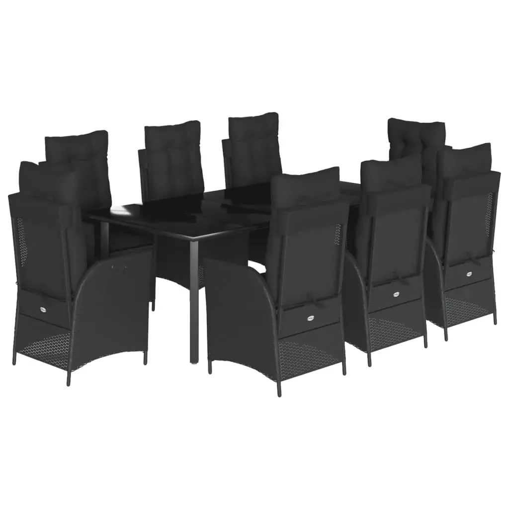 9 Piece Garden Dining Set with Cushions Black Poly Rattan Price