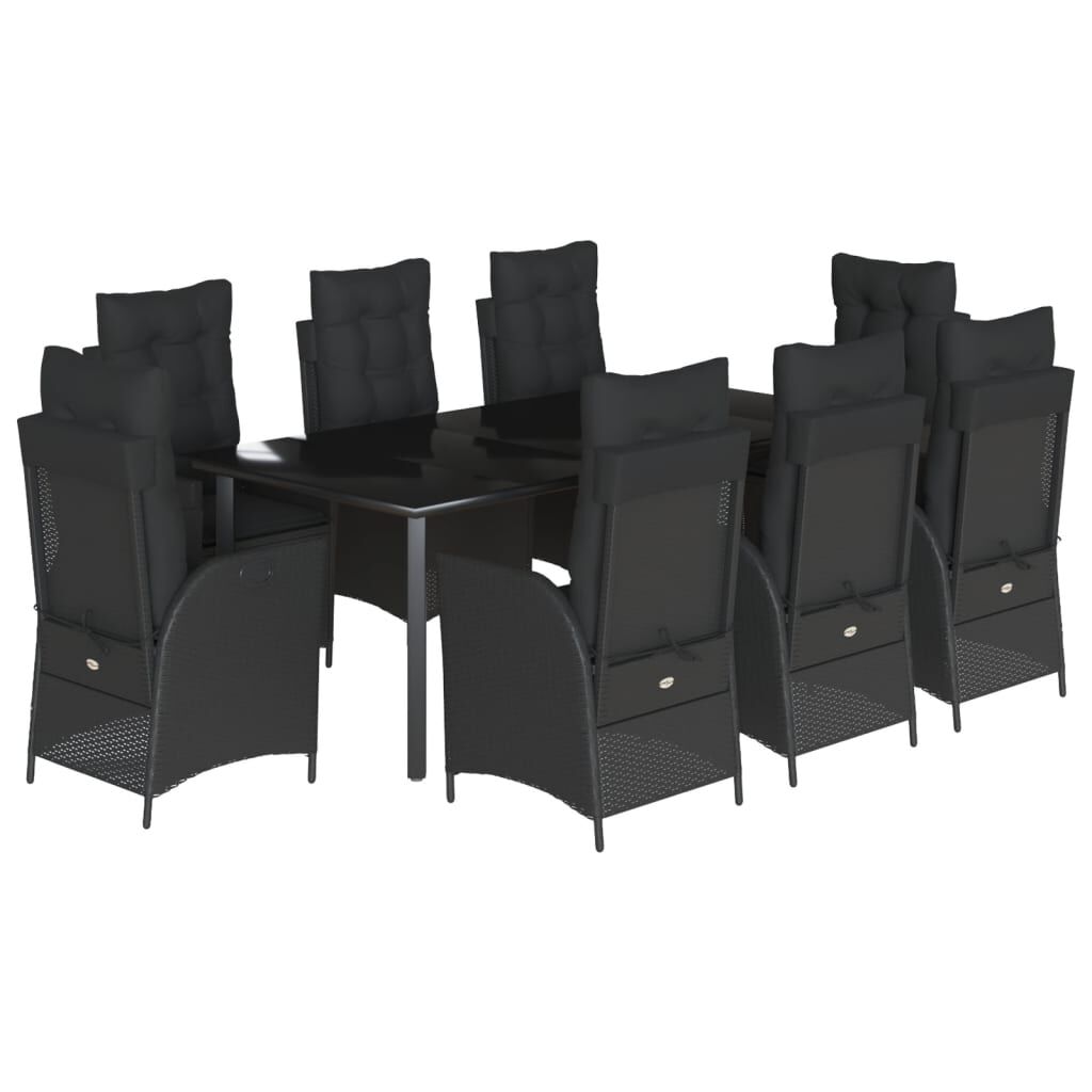9 Piece Garden Dining Set with Cushions Black Poly Rattan Price