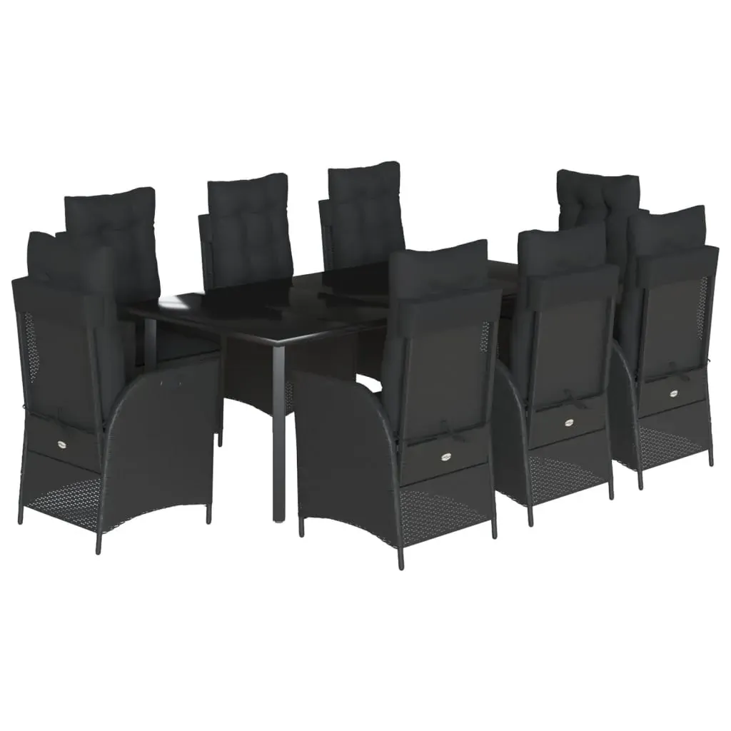 9 Piece Garden Dining Set with Cushions Black Poly Rattan Price
