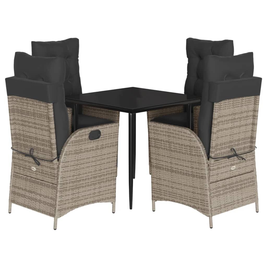 5 Piece Garden Dining Set with Cushions Grey Poly Rattan Price