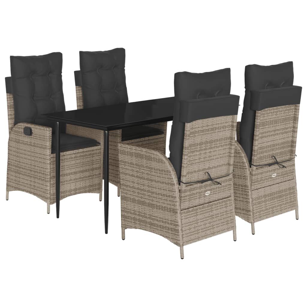 5 Piece Garden Dining Set with Cushions Grey Poly Rattan Price