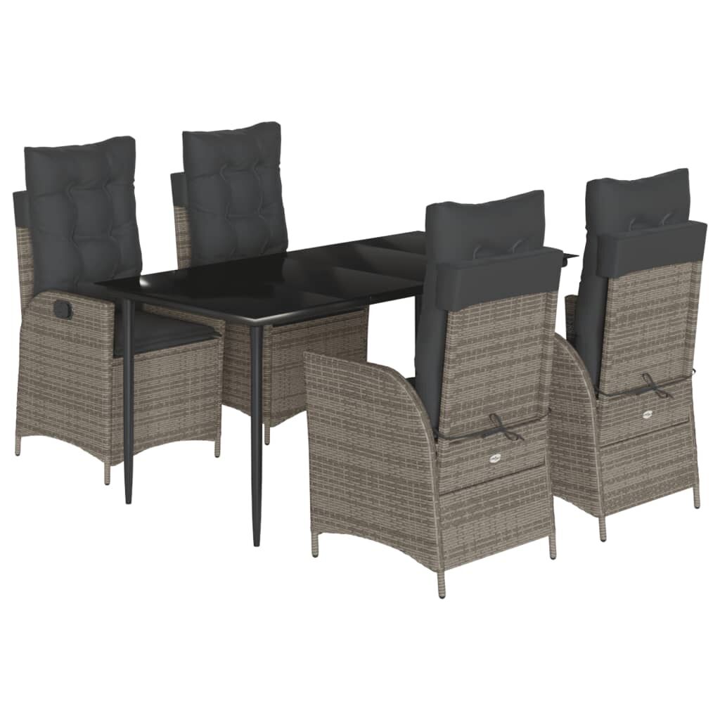 5 Piece Garden Dining Set with Cushions Grey Poly Rattan Price