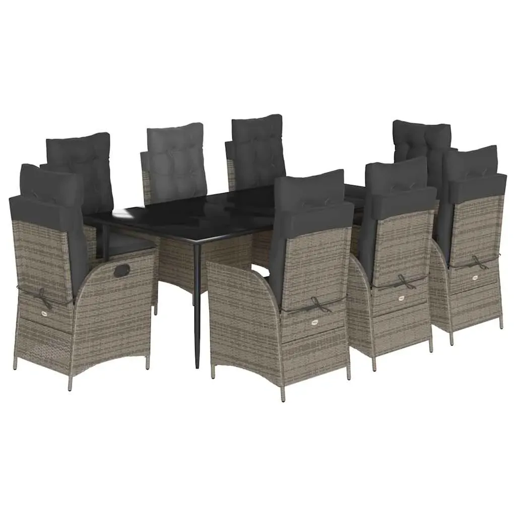 9 Piece Garden Dining Set with Cushions Grey Poly Rattan Price