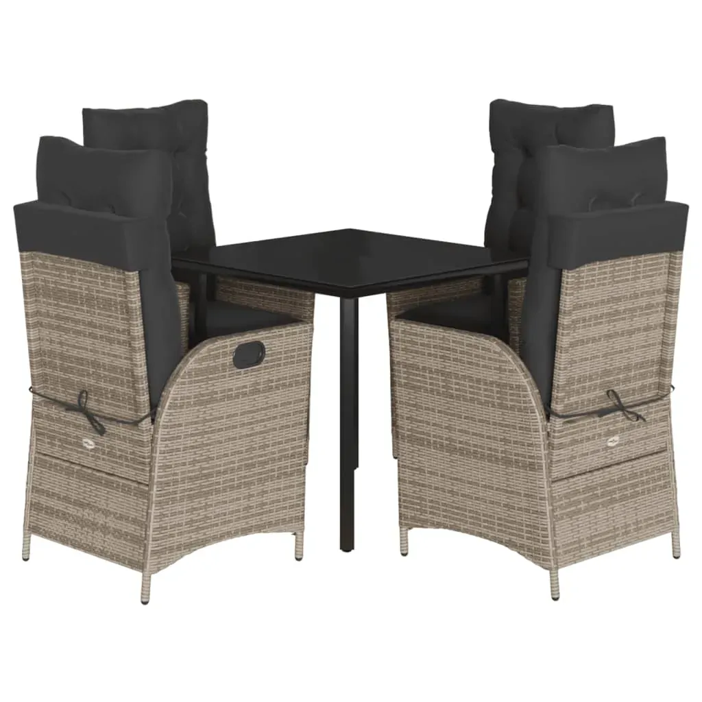 5 Piece Garden Dining Set with Cushions Grey Poly Rattan Price