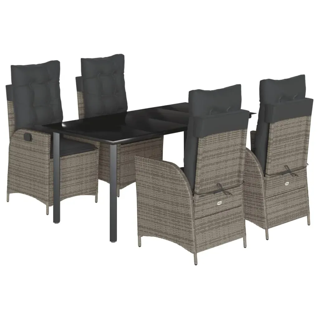 5 Piece Garden Dining Set with Cushions Grey Poly Rattan Price