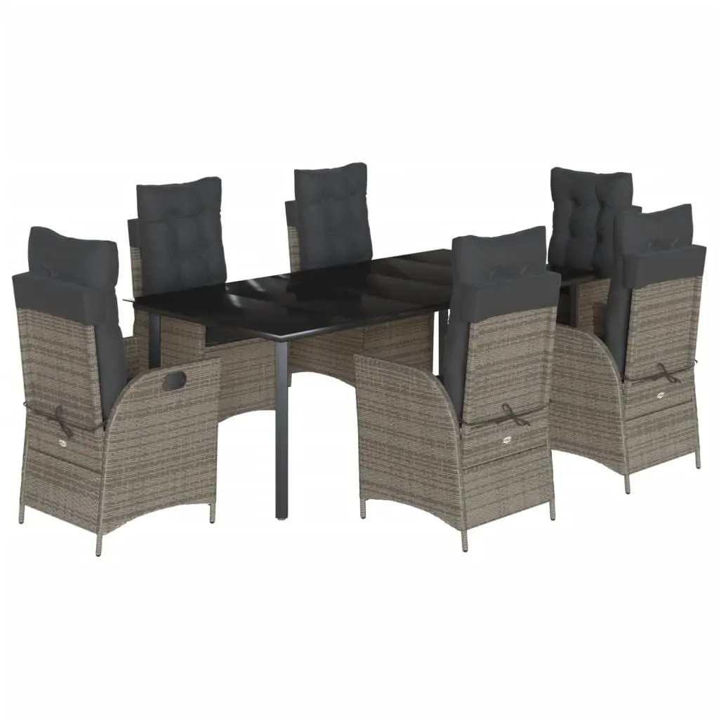 7 Piece Garden Dining Set with Cushions Grey Poly Rattan Price