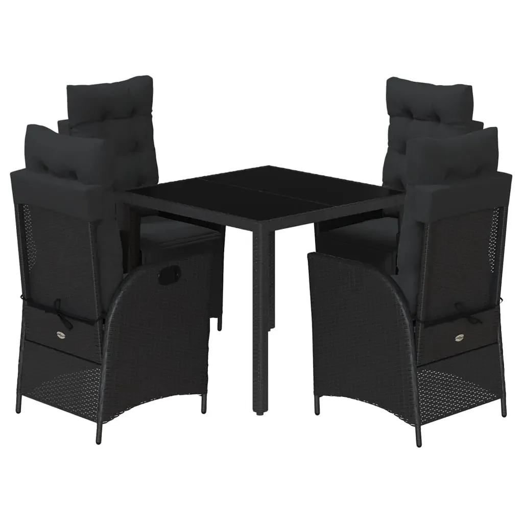 5 Piece Garden Dining Set with Cushions Black Poly Rattan Price