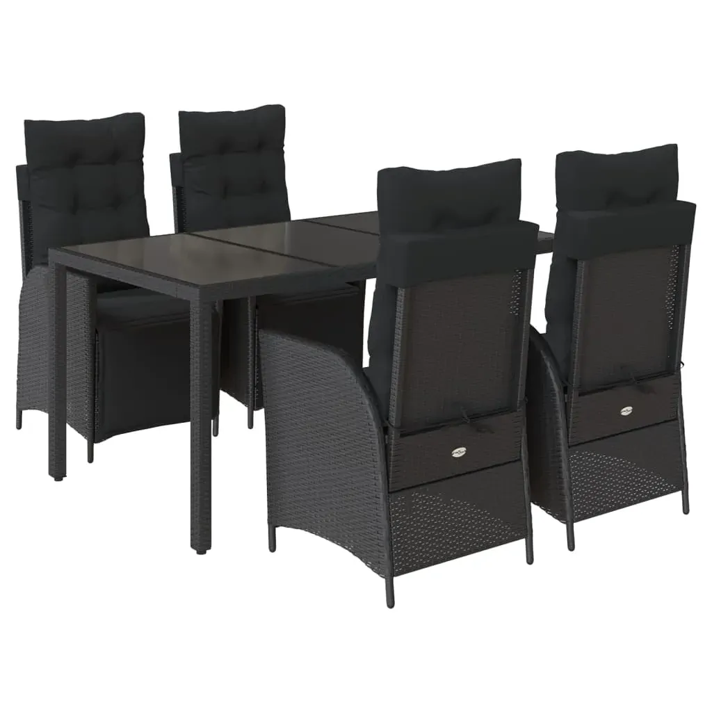 5 Piece Garden Dining Set with Cushions Black Poly Rattan Price