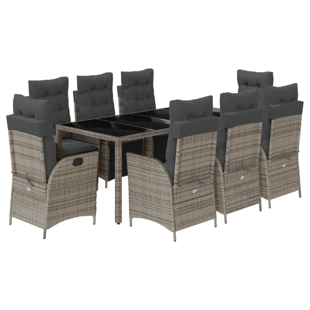 9 Piece Garden Dining Set with Cushions Grey Poly Rattan Price